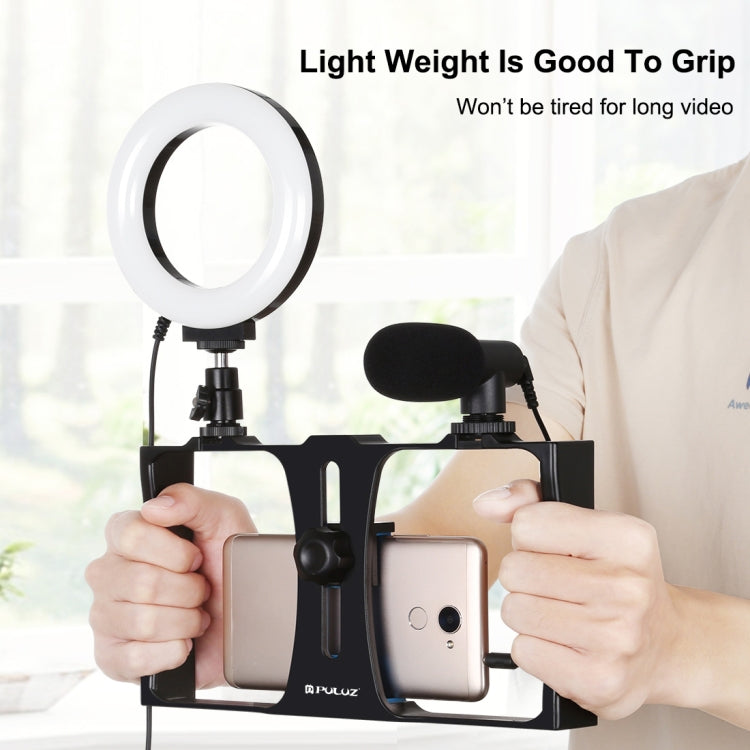 PULUZ 3 in 1 Vlogging Live Broadcast Smartphone Video Rig + Microphone + 4.7 inch 12cm Ring LED Selfie Light Kits with Cold Shoe Tripod Head for iPhone, Galaxy, Huawei, Xiaomi, HTC, LG, Google, and Other Smartphones, 3 in 1 Ring LED