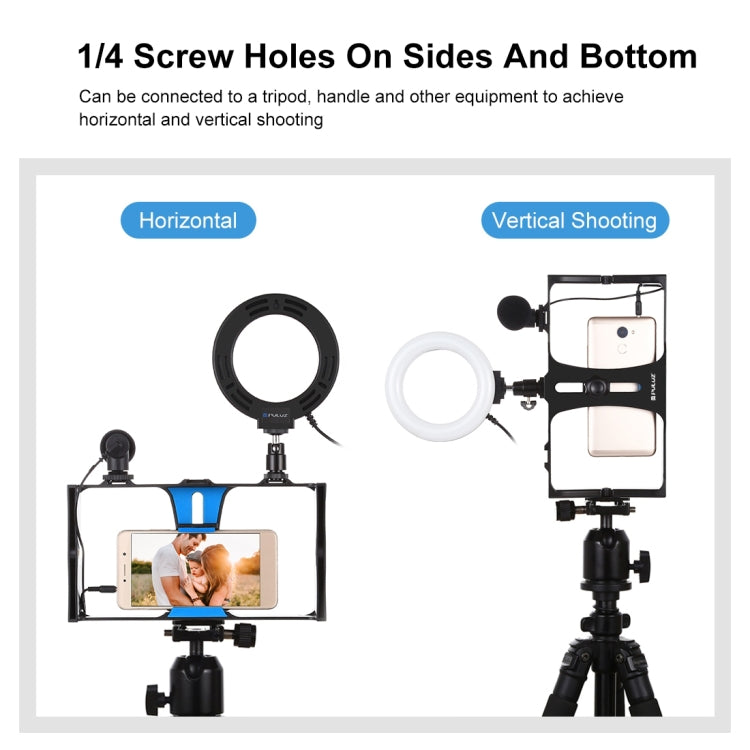 PULUZ 3 in 1 Vlogging Live Broadcast Smartphone Video Rig + Microphone + 4.7 inch 12cm Ring LED Selfie Light Kits with Cold Shoe Tripod Head for iPhone, Galaxy, Huawei, Xiaomi, HTC, LG, Google, and Other Smartphones, 3 in 1 Ring LED