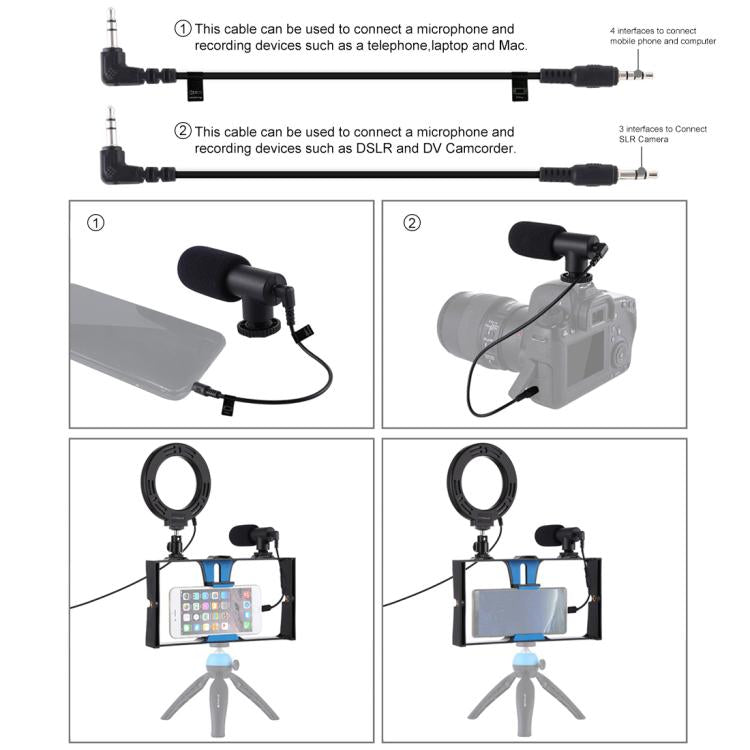 PULUZ 3 in 1 Vlogging Live Broadcast Smartphone Video Rig + Microphone + 4.7 inch 12cm Ring LED Selfie Light Kits with Cold Shoe Tripod Head for iPhone, Galaxy, Huawei, Xiaomi, HTC, LG, Google, and Other Smartphones, 3 in 1 Ring LED