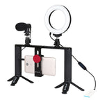 4 in 1 Vlogging Live Broadcast 4.7 inch 12cm Ring LED Selfie Light Smartphone Video Rig Handle Stabilizer Aluminum Bracket Kits with Microphone + Tripod Mount + Cold Shoe Tripod Head, Ring LED Aluminum Bracket Kits – Durable Build, Easy to Use Ring LED Aluminum Bracket Kits