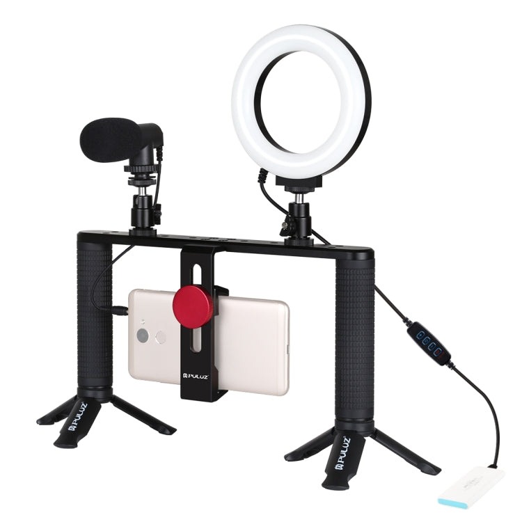 4 in 1 Vlogging Live Broadcast 4.7 inch 12cm Ring LED Selfie Light Smartphone Video Rig Handle Stabilizer Aluminum Bracket Kits with Microphone + Tripod Mount + Cold Shoe Tripod Head, Ring LED Aluminum Bracket Kits – Durable Build, Easy to Use Ring LED Aluminum Bracket Kits