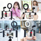 4 in 1 Vlogging Live Broadcast 4.7 inch 12cm Ring LED Selfie Light Smartphone Video Rig Handle Stabilizer Aluminum Bracket Kits with Microphone + Tripod Mount + Cold Shoe Tripod Head, Ring LED Aluminum Bracket Kits – Durable Build, Easy to Use