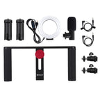 4 in 1 Vlogging Live Broadcast 4.7 inch 12cm Ring LED Selfie Light Smartphone Video Rig Handle Stabilizer Aluminum Bracket Kits with Microphone + Tripod Mount + Cold Shoe Tripod Head, Ring LED Aluminum Bracket Kits – Durable Build, Easy to Use