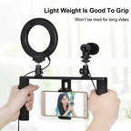 4 in 1 Vlogging Live Broadcast 4.7 inch 12cm Ring LED Selfie Light Smartphone Video Rig Handle Stabilizer Aluminum Bracket Kits with Microphone + Tripod Mount + Cold Shoe Tripod Head, Ring LED Aluminum Bracket Kits – Durable Build, Easy to Use