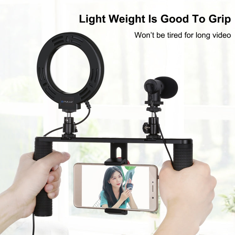 4 in 1 Vlogging Live Broadcast 4.7 inch 12cm Ring LED Selfie Light Smartphone Video Rig Handle Stabilizer Aluminum Bracket Kits with Microphone + Tripod Mount + Cold Shoe Tripod Head, Ring LED Aluminum Bracket Kits – Durable Build, Easy to Use