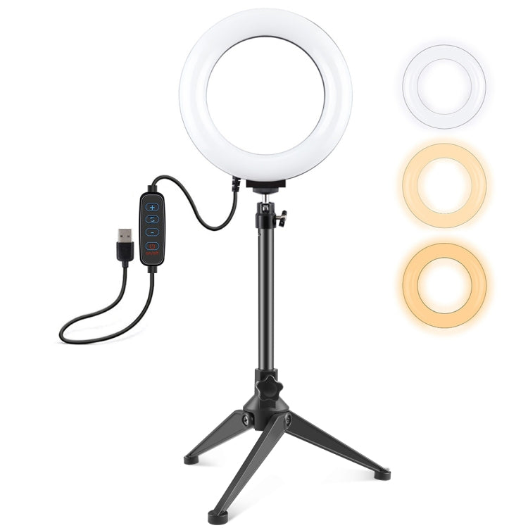 PULUZ 6.2 inch 16cm USB 3 Modes Dimmable LED Ring Vlogging Photography Video Lights + Desktop Tripod Holder with Cold Shoe Tripod Ball Head, Tripod Mount+6.2 inch Light Tripod Mount+6.2 inch Light