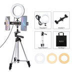 PULUZ Tripod Mount + Live Broadcast Dual Phone Bracket + 6.2 inch 16cm LED Ring Vlogging Video Light Kits, 3 in 1 3 in 1