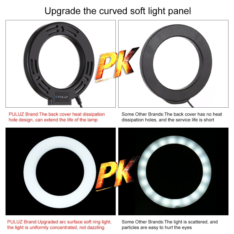 PULUZ Tripod Mount + Live Broadcast Dual Phone Bracket + 6.2 inch 16cm LED Ring Vlogging Video Light Kits, 3 in 1