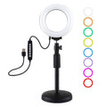 PULUZ 4.7 inch 12cm Curved Surface Ring Light + Round Base Desktop Mount USB 10 Modes 8 Colors RGBW Dimmable LED Ring Selfie Beauty Vlogging Photography Video Lights with Cold Shoe Tripod Ball Head, 4.7 inch RGBW+Desktop Mount 4.7 inch RGBW+Desktop Mount