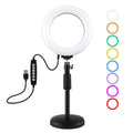 PULUZ 6.2 inch 16cm USB 10 Modes 8 Colors RGBW Dimmable LED Ring Vlogging Photography Video Lights + Round Base Desktop Mount with Cold Shoe Tripod Ball Head, 6.2 inch RGBW+Desktop Mount 6.2 inch RGBW+Desktop Mount