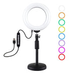 PULUZ 6.2 inch 16cm USB 10 Modes 8 Colors RGBW Dimmable LED Ring Vlogging Photography Video Lights + Round Base Desktop Mount with Cold Shoe Tripod Ball Head, 6.2 inch RGBW+Desktop Mount 6.2 inch RGBW+Desktop Mount