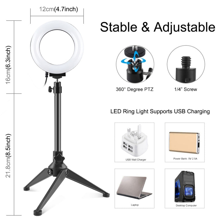 PULUZ 4.7 inch 12cm USB 10 Modes 8 Colors RGBW Dimmable LED Ring Vlogging Photography Video Lights + Desktop Tripod Mount with Cold Shoe Tripod Ball Head, 4.7 inch RGBW+Tripod Mount