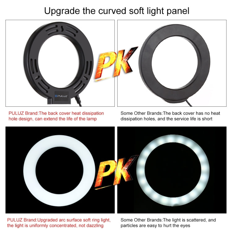 PULUZ 4.7 inch 12cm USB 10 Modes 8 Colors RGBW Dimmable LED Ring Vlogging Photography Video Lights + Desktop Tripod Mount with Cold Shoe Tripod Ball Head, 4.7 inch RGBW+Tripod Mount
