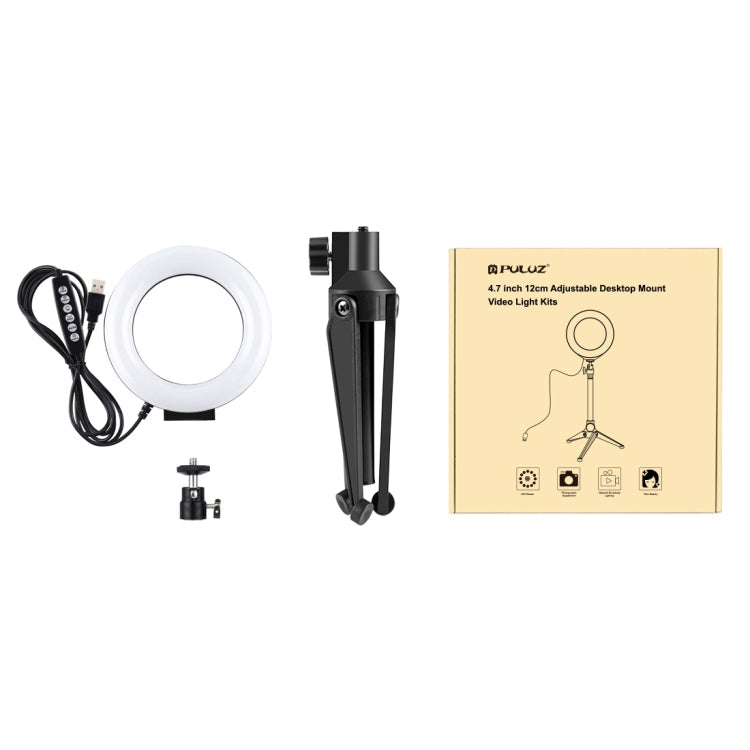 PULUZ 4.7 inch 12cm USB 10 Modes 8 Colors RGBW Dimmable LED Ring Vlogging Photography Video Lights + Desktop Tripod Mount with Cold Shoe Tripod Ball Head, 4.7 inch RGBW+Tripod Mount