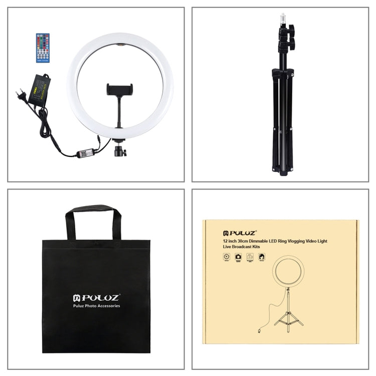 PULUZ 11.8 inch 30cm RGB Light 1.1m Tripod Mount Dimmable LED Ring Vlogging Selfie Photography Video Lights Live Broadcast Kits with Cold Shoe Tripod Ball Head & Phone Clamp, 12 inch RGB+Tripod(EU), 11.8 inch RGB+Tripod(AU)