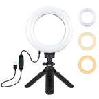 PULUZ 6.2 inch 16cm USB 3 Modes Dimmable LED Ring Vlogging Photography Video Lights + Pocket Tripod Mount Kit with Cold Shoe Tripod Ball Head, 6.2 inch Light+Pocket Tripod 6.2 inch Light+Pocket Tripod