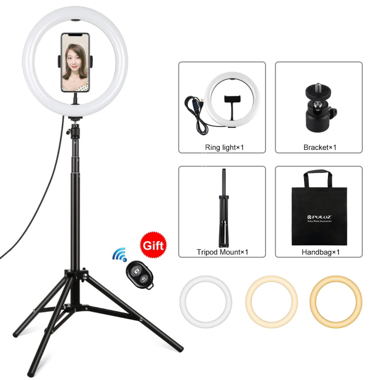 PULUZ 10.2 inch 26cm Light + 1.65m Tripod Mount Curved Surface USB 3 Modes Dimmable Dual Color Temperature Ring Vlogging Video Light Live Broadcast Kits with Phone Clamp & Selfie Remote Control, 10.2 inch+1.65m Tripod 10.2 inch+1.65m Tripod