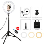 PULUZ 10.2 inch 26cm Light + 1.65m Tripod Mount Curved Surface USB 3 Modes Dimmable Dual Color Temperature Ring Vlogging Video Light Live Broadcast Kits with Phone Clamp & Selfie Remote Control, 10.2 inch+1.65m Tripod 10.2 inch+1.65m Tripod