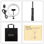 PULUZ 10.2 inch 26cm Light + 1.65m Tripod Mount Curved Surface USB 3 Modes Dimmable Dual Color Temperature Ring Vlogging Video Light Live Broadcast Kits with Phone Clamp & Selfie Remote Control, 10.2 inch+1.65m Tripod