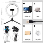 PULUZ 10.2 inch 26cm Light + Desktop Tripod Mount USB 3 Modes Dimmable Dual Color Temperature LED Curved Diffuse Light Ring Vlogging Selfie Photography Video Lights with Phone Clamp, 10.2 inch Curved+Tripod