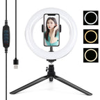 PULUZ 7.9 inch 20cm Light + Desktop Tripod Mount USB 3 Modes Dimmable Dual Color Temperature LED Curved Light Ring Vlogging Selfie Beauty Photography Video Lights with Phone Clamp, 7.9 inch+Tripod 7.9 inch+Tripod Black