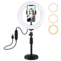 PULUZ 7.9 inch 20cm Light+ Round Base Desktop Holder USB 3 Modes Dimmable Dual Color Temperature LED Curved Light Ring Vlogging Selfie Photography Video Lights with Phone Clamp, 7.9 inch+Desktop Mount 7.9 inch+Desktop Mount