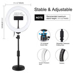 PULUZ 7.9 inch 20cm Light+ Round Base Desktop Holder USB 3 Modes Dimmable Dual Color Temperature LED Curved Light Ring Vlogging Selfie Photography Video Lights with Phone Clamp, 7.9 inch+Desktop Mount