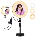 PULUZ 7.9 inch 20cm Mirror Light + Round Base Desktop Mount 3 Modes Dimmable Dual Color Temperature LED Curved Light Ring Vlogging Selfie Photography Video Lights with Phone Clamp, 7.9 inch+Desktop Mount+Mirror 7.9 inch+Desktop Mount+Mirror