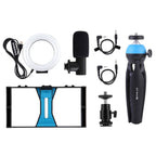 4 in 1 Vlogging Live Broadcast Smartphone Video Rig + 4.7 inch 12cm RGBW Ring LED Selfie Light + Microphone + Pocket Tripod Mount Kits with Cold Shoe Tripod Head, 4-in-1, 4-in-1 RGBW Ring LED – Durable Build, Easy to Use