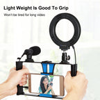 4 in 1 Vlogging Live Broadcast Smartphone Video Rig + 4.7 inch 12cm RGBW Ring LED Selfie Light + Microphone + Pocket Tripod Mount Kits with Cold Shoe Tripod Head, 4-in-1, 4-in-1 RGBW Ring LED – Durable Build, Easy to Use
