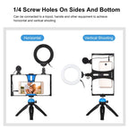 4 in 1 Vlogging Live Broadcast Smartphone Video Rig + 4.7 inch 12cm RGBW Ring LED Selfie Light + Microphone + Pocket Tripod Mount Kits with Cold Shoe Tripod Head, 4-in-1, 4-in-1 RGBW Ring LED – Durable Build, Easy to Use