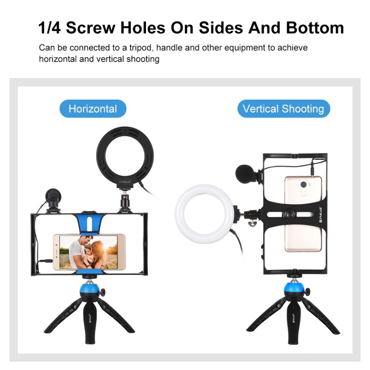 4 in 1 Vlogging Live Broadcast Smartphone Video Rig + 4.7 inch 12cm RGBW Ring LED Selfie Light + Microphone + Pocket Tripod Mount Kits with Cold Shoe Tripod Head, 4-in-1, 4-in-1 RGBW Ring LED – Durable Build, Easy to Use