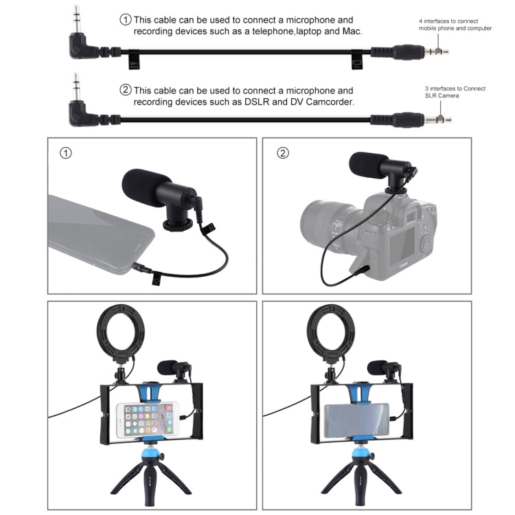 4 in 1 Vlogging Live Broadcast Smartphone Video Rig + 4.7 inch 12cm RGBW Ring LED Selfie Light + Microphone + Pocket Tripod Mount Kits with Cold Shoe Tripod Head, 4-in-1, 4-in-1 RGBW Ring LED – Durable Build, Easy to Use