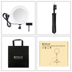 PULUZ 7.9 inch 20cm Mirror Light+ 1.1m Tripod Mount USB 3 Modes Dimmable Dual Color Temperature LED Curved Light Ring Vlogging Selfie Photography Video Lights with Mirror & Phone Clamp, 7.9 inch Mirror Light + 1.1m Mount