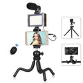 PULUZ 4 in 1 Vlogging Live Mini Octopus Bracket Kit + Studio Light + Microphone + Phone Clamp Kits, 4 in 1 Tripod 4 in 1 Tripod