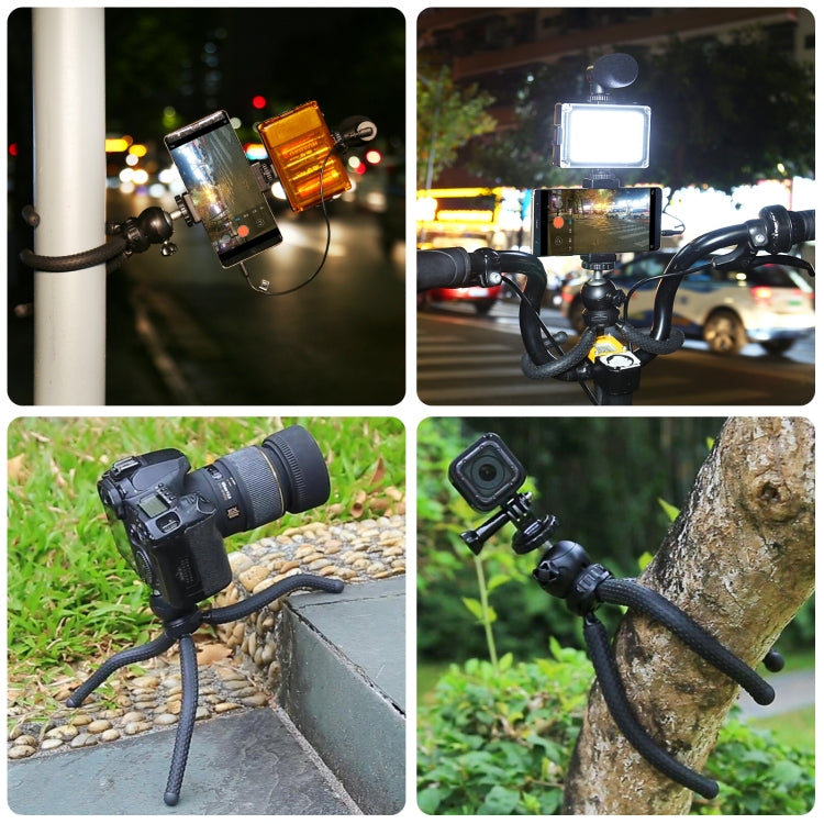 PULUZ 4 in 1 Vlogging Live Mini Octopus Bracket Kit + Studio Light + Microphone + Phone Clamp Kits, 4 in 1 Tripod