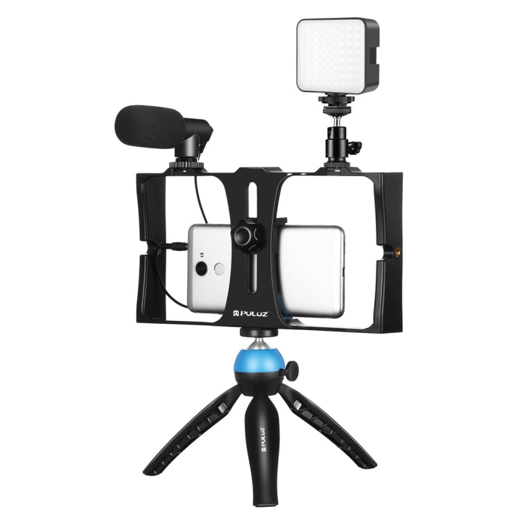 PULUZ 4 in 1 Vlogging Live Broadcast LED Selfie Fill Light Smartphone Video Rig Kits with Microphone + Tripod Mount + Cold Shoe Tripod Head for iPhone, Galaxy, Huawei, Xiaomi, HTC, LG, Google, and Other Smartphones, 4 in 1 Fill Light Rig Kit 4 in 1 Fill Light Rig Kit Blue
