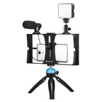 PULUZ 4 in 1 Vlogging Live Broadcast LED Selfie Fill Light Smartphone Video Rig Kits with Microphone + Tripod Mount + Cold Shoe Tripod Head for iPhone, Galaxy, Huawei, Xiaomi, HTC, LG, Google, and Other Smartphones, 4 in 1 Fill Light Rig Kit 4 in 1 Fill Light Rig Kit Blue