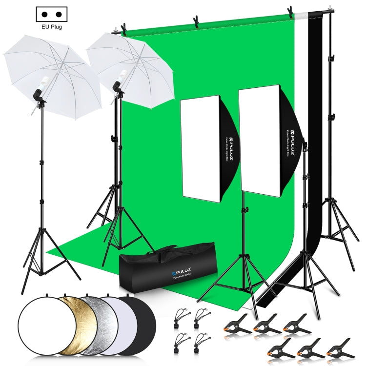 PULUZ LED Light Studio Softbox Photography Kit with 220V Bulb & Background & Reflective & Tripod Mount & Sandbags, Photography Light Kit, EU Plug, Photography Light Kit, US Plug Photography Light Kit, EU Plug EU Plug