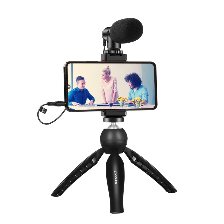 PULUZ Live Broadcast Smartphone Video Vlogger Kits Microphone + Tripod Mount + Phone Clamp Holder, Mic + Tripod + lamp Mic + Tripod + lamp