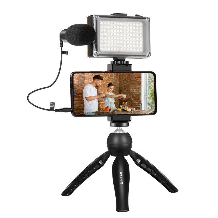 PULUZ Live Broadcast Smartphone Video Light Vlogger Kits with Microphone + LED Light + Tripod Mount + Phone Clamp Holder, Mic + LED + Tripod + lamp Mic + LED + Tripod + lamp