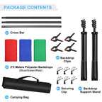 PULUZ 2x2m Photo Studio Background Support Stand Backdrop Crossbar Bracket Kit with Red / Blue / Green Backdrops, 2 x 2m(double stands)