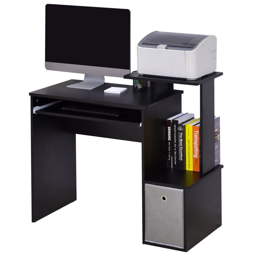 Computer Desk with Sliding Keyboard Tray Storage Drawer Shelf Home Office Workstation Black Black
