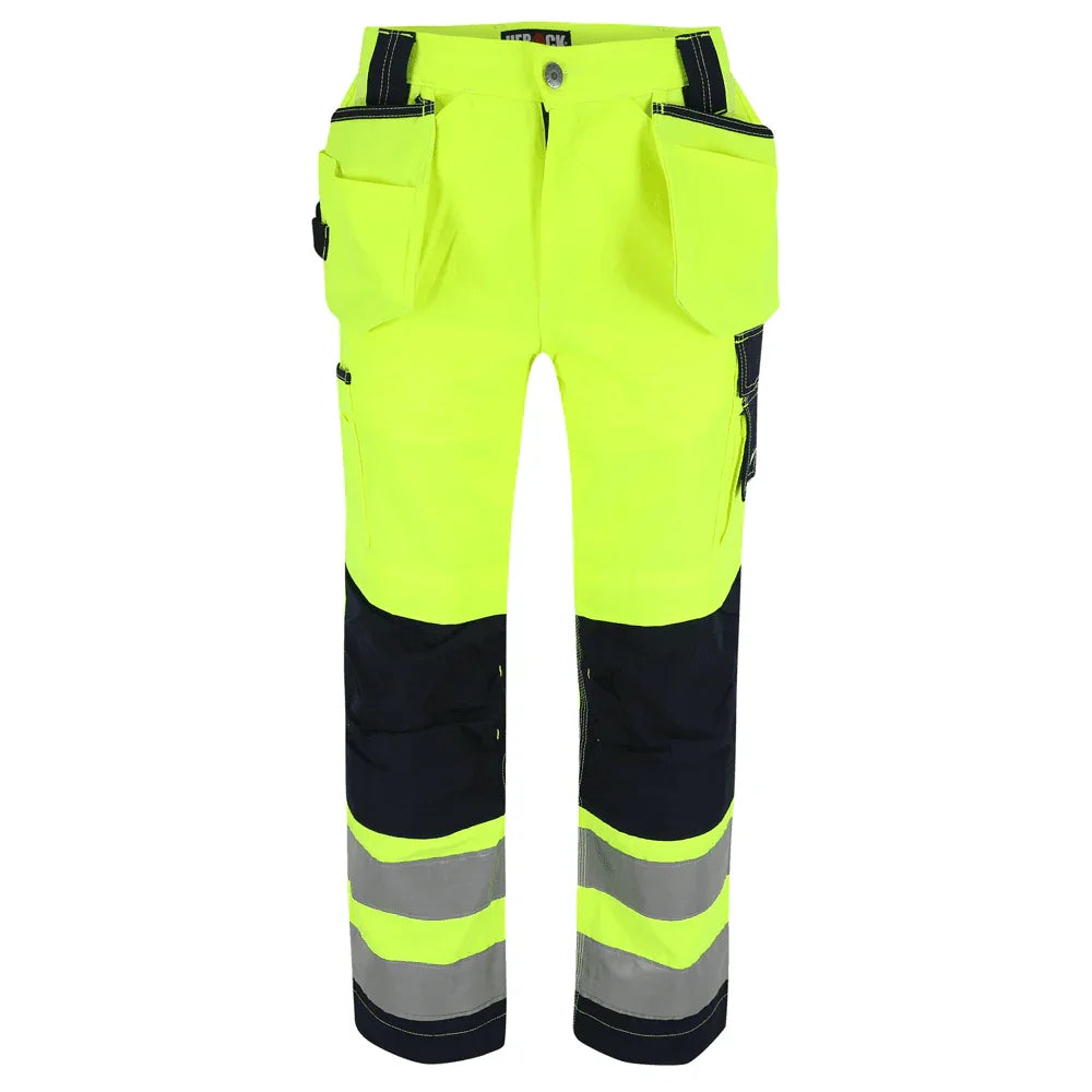 Herock Styx Hi-Vis Reflective Kneepad Work Trousers Yellow Navy