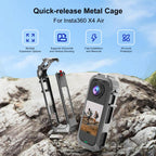 Metal Protective Cage Rig Housing Frame with Expand Cold Shoe Base – Magnetic, Aluminum Alloy, Drop Protection, For Insta360 X4 Air