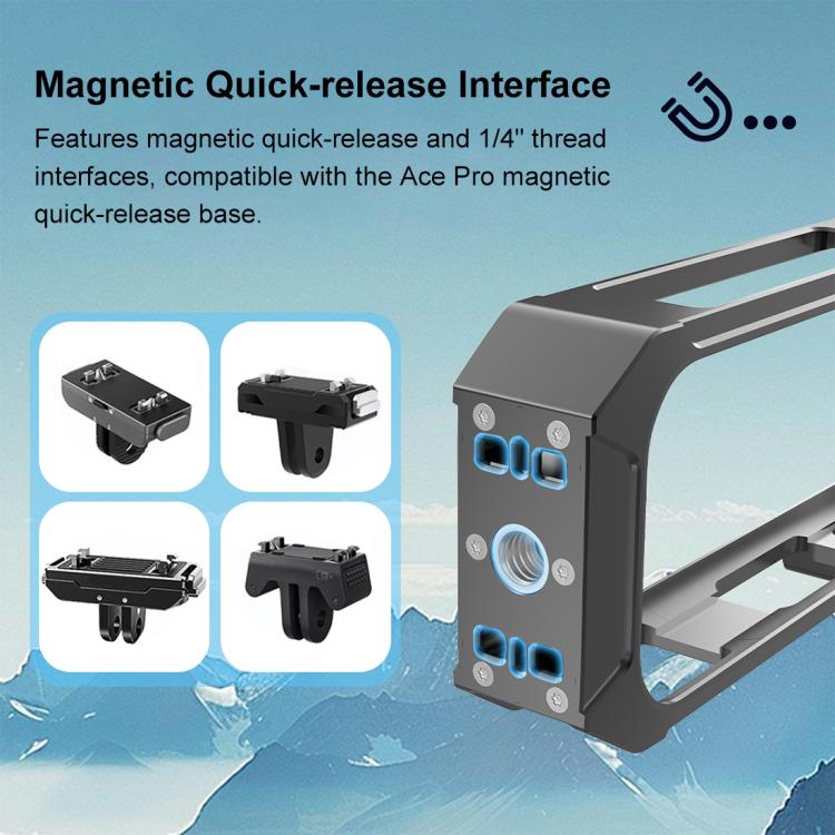 Metal Protective Cage Rig Housing Frame with Expand Cold Shoe Base – Magnetic, Aluminum Alloy, Drop Protection, For Insta360 X4 Air