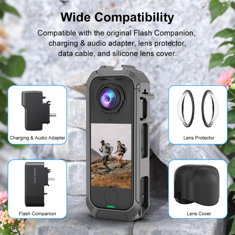 Metal Protective Cage Rig Housing Frame with Expand Cold Shoe Base – Magnetic, Aluminum Alloy, Drop Protection, For Insta360 X4 Air