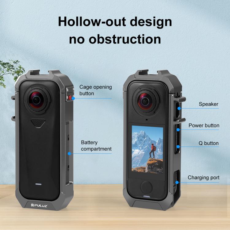Metal Protective Cage Rig Housing Frame with Expand Cold Shoe Base – Magnetic, Aluminum Alloy, Drop Protection, For Insta360 X4 Air
