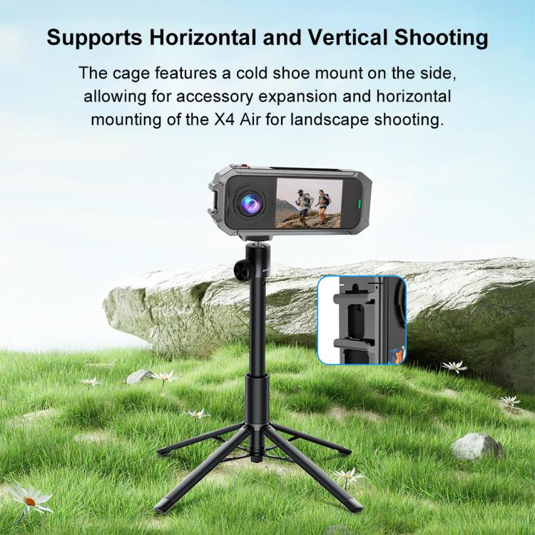 Metal Protective Cage Rig Housing Frame with Expand Cold Shoe Base – Magnetic, Aluminum Alloy, Drop Protection, For Insta360 X4 Air