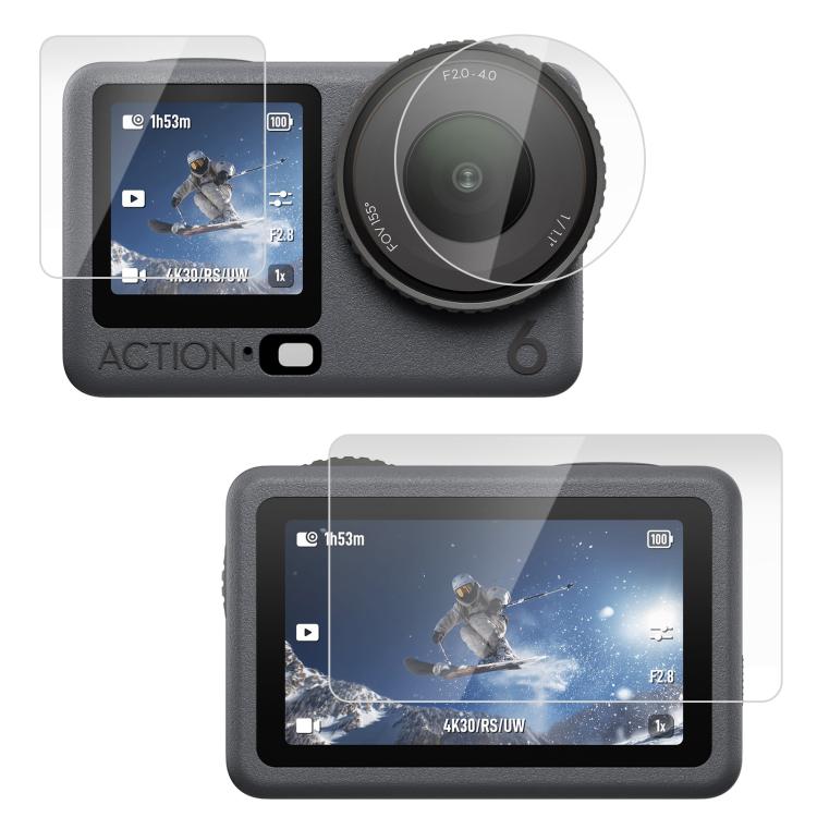 For DJI Osmo Action 6 / 6 Pro PULUZ Lens + Front and Back Screen Tempered Glass Film, Tempered Glass Film Tempered Glass Film